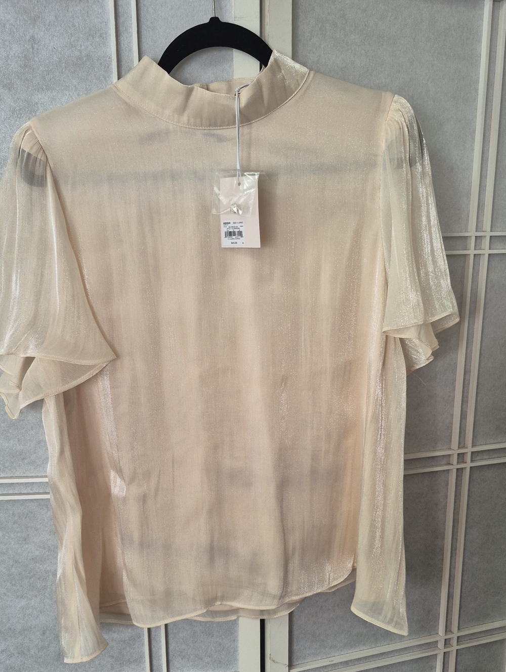 LC Lauren Conrad Sheer Ivory Mock Neck Flutter Sleeve Blouse